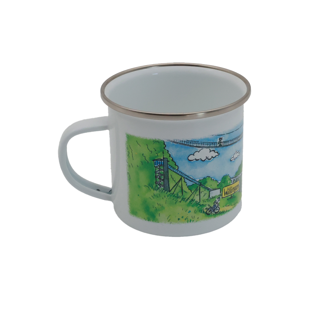 Emaille Tasse Willingen Landschaftszeichnung