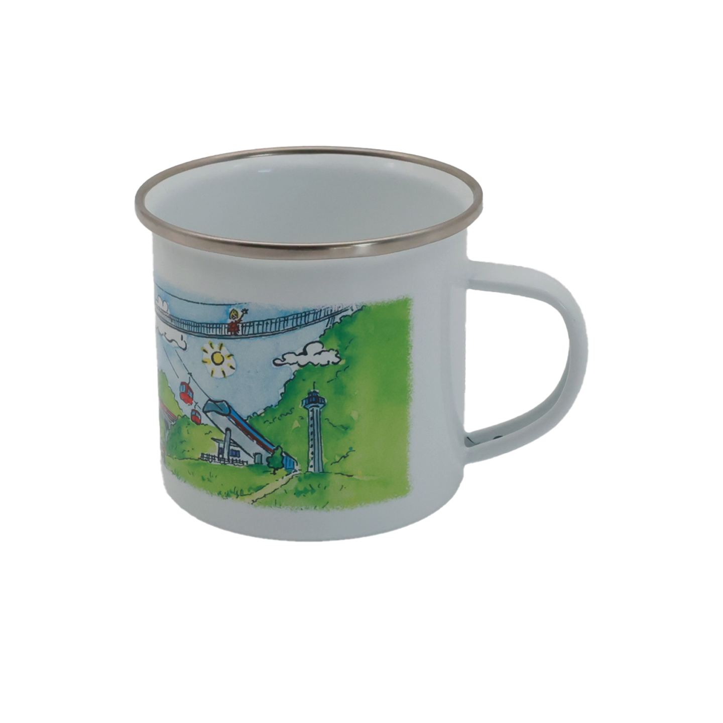 Emaille Tasse Willingen Landschaftszeichnung