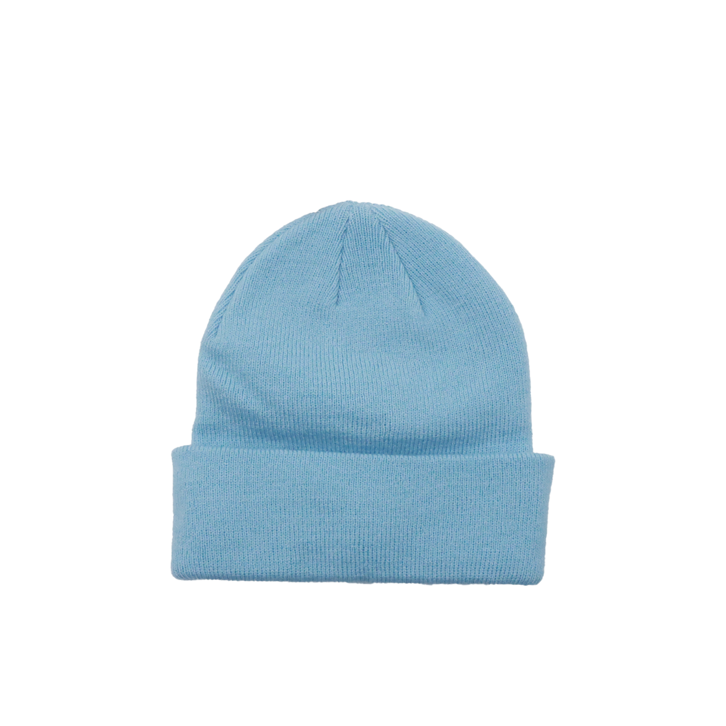 Bild: Das Bild zeigt die hellblaue Mütze Atlantis (Woolly Benie) für Kinder freigestellt von hinten. Hier ist nichts aufgestickt. Der untere Teil der Mütze ist umgeklappt.